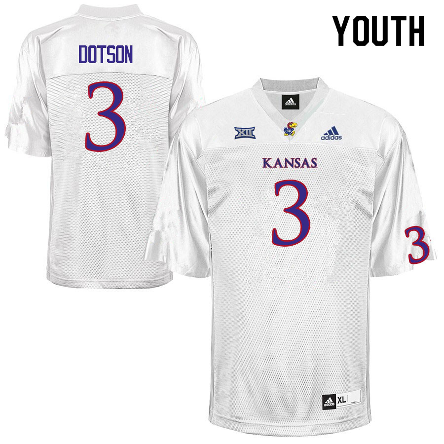 Youth #3 Ra'Mello Dotson Kansas Jayhawks College Football Jerseys Sale-White
